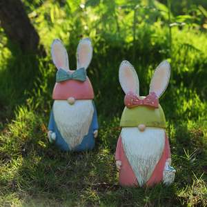 Figura Decorativa de Gnomo con Orejas de Conejo de Pascua, de Resina, con Lazo y Cesta, para Decoración de Mesa, Hogar y Jardín - Product Image 2