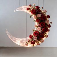 Gapura Bunga Bentuk Bulan yang Dapat Disesuaikan, Elegan, Modern, dan Profesional untuk Dekorasi Latar Panggung Pernikahan
