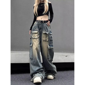 American Vibe 2025 Printemps Automne Jeans de travail pour femmes Pocket Design High Street Straight Loose Wide-Leg Trousers with Waist Logo - Product Image 5