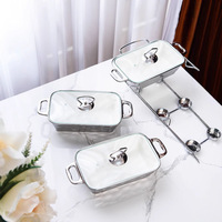 Ensemble de 3 réchauds en céramique martelée dorée avec couvercle en verre et support chauffant doré, réchaud rectangulaire pour buffet, idéal pour la restauration