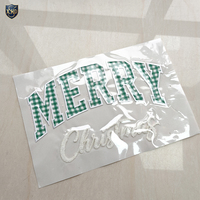 Nouvelles Écussons Brodés Personnalisés en Tissu à Carreaux avec Lettres Joyeux Noël, à Thermocoller, pour Vêtements, Vente en Gros