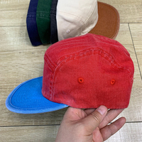 Casquette de baseball unisexe en coton délavé vintage à 5 panneaux, color block, à visière courte et plate, style rétro vieilli, décontractée, type camper, snapback