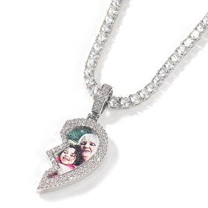 Collar con Colgante de Corazón Roto Grueso Personalizado en Oro, Colgante de Joyería de <span class=keywords><strong>Moda</strong></span> Magnético con Corazón con Incrustaciones de Diamantes para Mujer - Product Image 5