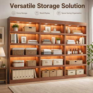 Scaffalatura Espositiva in Legno Resistente con Illuminazione LED, Retro Regolabile, Dimensioni Personalizzabili - Espositore da Terra Moderno per Negozi al Dettaglio - Product Image 3