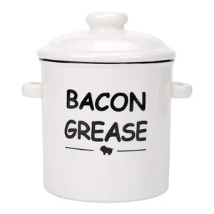 Bacon fat can ceramic bacon grease oil container keeper with strainer ceramic for Grease Drippings and Storage