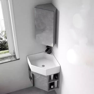 Pia De Canto <span class=keywords><strong>Lave</strong></span> <span class=keywords><strong>Main</strong></span> Dangle Cabinetry Petit Appartement Triangulaire PVC Salle De Bains Cabinet avec Coin Lavabo pour Usage Domestique - Product Image 2