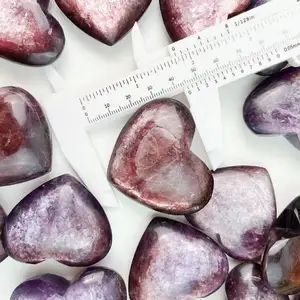 Crystals Wholesale Bulk Carved Gem Stones Beautiful Reiki Heart-shaped Lepidolite For Healing Decoration