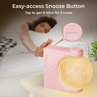 Réveil intelligent en plastique rose avec lumière d'aube, pour la maison, 10 sons de fée, minuteur 30/60/90 min, double alarme, pour filles et adolescentes