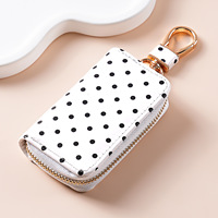 Étui de clés de voiture en cuir PU à pois, portable, pour femme, mini porte-monnaie avec fermeture éclair, accessoire de sac, vente en gros