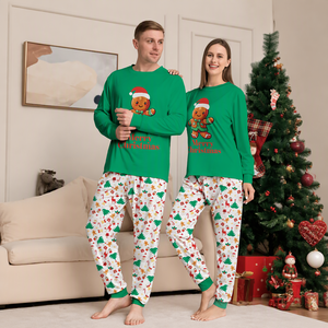 Pijamas Térmicos Respiráveis para Pais e Filhos com Estampa de Letras Verdes e Logo Frontal, Conjunto de Roupas para Casa - Product Image 3