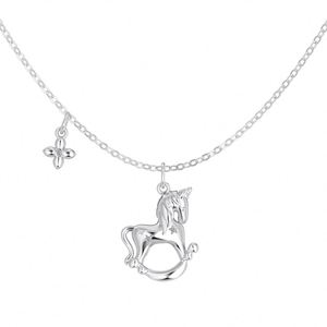 จี้ห้อยคอรูปม้าลายโคลเวอร์ประดับเพชรคิวบิกเซอร์โคเนีย 5A ดีไซน์เล็กน่ารักจาก Dylam ทำจากเงินแท้ 925 ชุบโรเดียมและทอง 18K พร้อมสร้อยแบบเชื่อม - Product Image 1