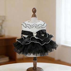 Pet Dog Tutu Dress Black <b>White</b> <b>Lace</b> Tulle Skirt With Bow Wedding Style Four Seasons Apparel - Product Image 1