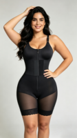 Body sculptant intégral pour femme en fibre de polyamide, respirant, avec rembourrage boutonné, maintien ferme, bretelles réglables, serre-taille et effet galbant fessier