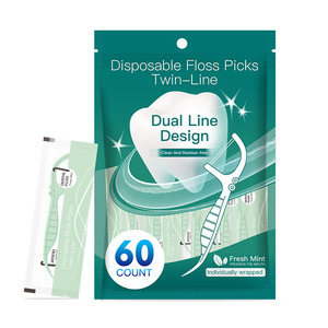 Thêm Grip Flosser kép 60pcs mỗi túi biểu tượng tù<span class=keywords><strong>y</strong></span> chỉnh dual-hành động nha khoa xỉa Picks cá nhân gói xỉa dính hai dòng - Product Image 5