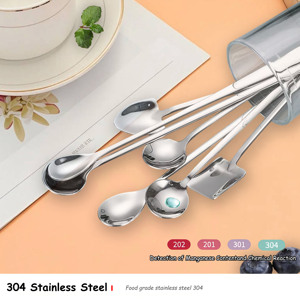 304 Stainless Steel Coffee Spoon Set <b>Round</b> Honey Tea Spoon Long-handled Scoop Mixing Spoons - Product Image 4