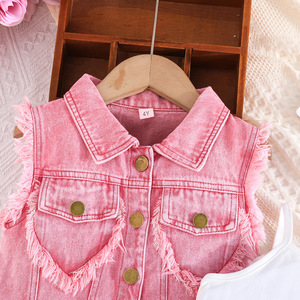 Set estivo da ragazza nuovo stile gilet in Denim senza maniche da ragazza + canotta + Shorts in denim Set tre pezzi - Product Image 4
