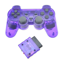 Manette sans fil 2,4 G pour PS2, manette transparente à double vibration pour PS2