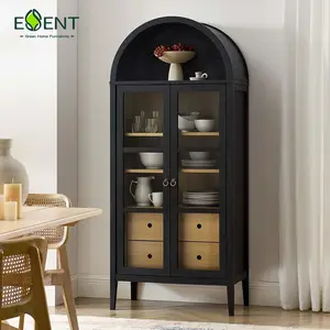 Modern Design Wooden Bookcase Rustic Arched Storage Drawers Kitchen Wine Cabinet Display Farmhouse Buffet Sideboard Cabinet
