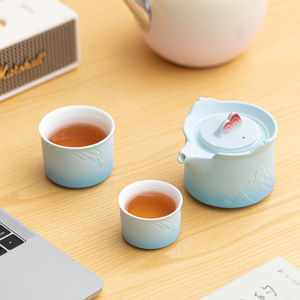 Japandi Design Eco-Friendly Ceramic Travel Tea Set for Outdoor Camping Portable One Pot Two Cups Kung Fu Tea Set - Product Image 4