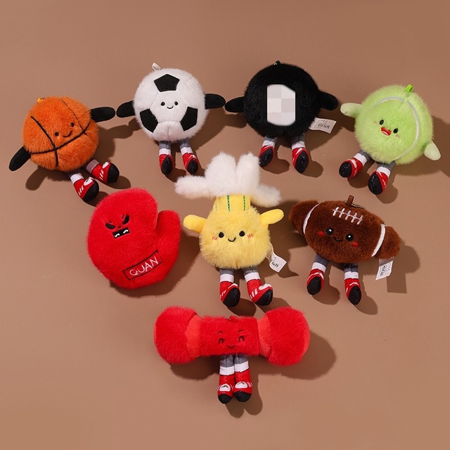 Cartoon Cute Sports Equipment And Ball Plush Keyring Creative Kawaii Soccer Football Tennis Ball with Leg Keychain