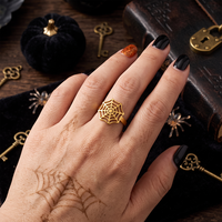 Bague réglable en acier inoxydable anti-ternissement, toile d'araignée d'Halloween, style gothique punk pour femmes