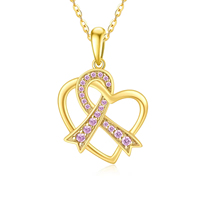 Bijoux sur le thème des survivants du cancer du sein Collier pendentif coeur ruban rose en or massif 14 carats