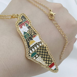 Grosir gaya panas kalung Palestina baja tahan karat berlapis emas 18k dengan zirkon Kuffiyeh liontin peta Enamel kubah kalung - Product Image 2