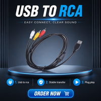 Kuyia Kabel Adaptor AV TV Komposit Video Audio Data USB-A Male ke 3 RCA Coaxial 5ft 1.5M Baru untuk Komputer