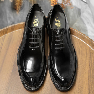 Chaussures Oxford en cuir noir pour hommes, bout carré, à lacets, semelle extérieure en caoutchouc, toutes saisons, livraison directe - Product Image 1