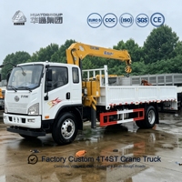 Nouvelle grue sur camion FAW à moteur diesel Weichai, manuelle, 4 tonnes, flèche télescopique 4 sections, haute efficacité, blanche