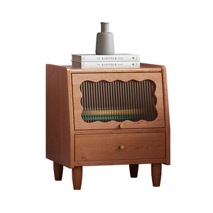 Wood Nightstand With Long Glass Door Storage <b>Drawer</b> Bedroom Furniture - Product Image 4