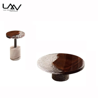 Ensemble de tables basses de style villa de luxe pour hôtel, base en marbre avec plateau en bois, table basse d'appoint pour hall de villa