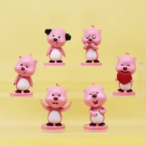 6-teiliges Set Pink Beaver-Modell-Puppe niedlicher Ruby Loopy Hand-Büro-Dekorationsspielzeug kreativer Trend PVC-Vinyl Tierthemen-Späne