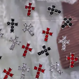 Zircon Punk Chữ Thập Skull Nail Quyến Rũ 3D Gothic Tối Bạc Crux Christian Nail Trang Trí Sang Trọng Skull Chữ Thập Nail Nguồn Cung Cấp