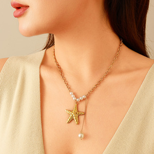 Collar de Perlas con Estrella de Mar Chapado en Oro, Estilo Europeo, para Uso Diario - Product Image 2