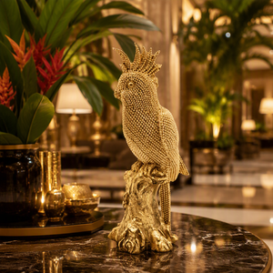 Sculpture en résine de perroquet cacatoua doré, texture perlée, figurine d'oiseau de luxe, décoration intérieure, salon, bureau, étagère, cadeau d'art en gros - Product Image 2