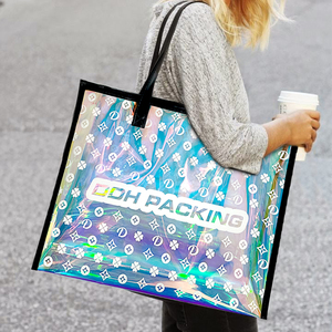Sac de plage à hologramme en PVC personnalisé de haute qualité luxe tendance Sac à provisions holographique irisé exquis avec logo - Product Image 1
