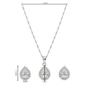 Latest Stylish Silver Plated CZ American Diamond Teardrop Pendant Necklace with Earrings <b>Set</b> for <b>Women</b> Silver Jewelry <b>Gift</b> - Product Image 5