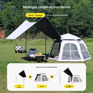 Tente et auvent intégrés 2-en-1 – Portable, ouverture rapide, type à armature droite, hexagonale, protection UV, résistante à l'eau, trois saisons - Product Image 2