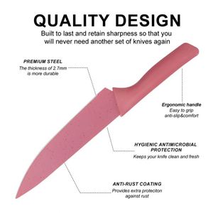 Juego de 6 Cuchillos de Cocina Coloridos, Antiadherentes, de Acero Inoxidable con Mango de Paja de Trigo, para Frutas y Verduras, Utensilios de Cocina - Product Image 2
