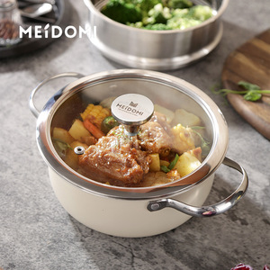Meidomi Stainless Steel Steamer Pot With Lid Dual Handle Cream Color 2 In 1 Cookware Set For Home Kitchen Use - Product Image 2