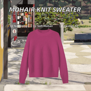 Suéter de punto de mezcla de lana mohair de alta calidad para hombre, color liso, cuello redondo oversize, anti-bolitas, manga corta, hecho a máquina - Product Image 2