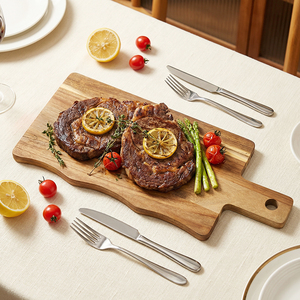 <span class=keywords><strong>Planche</strong></span> à charcuterie en <span class=keywords><strong>bois</strong></span> d'acacia à bords naturels avec poignée, plateau de service professionnel pour fromage, viande, pizza - Product Image 1