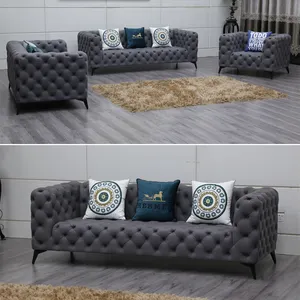 Chesterfield Sofa Velvet Set Fabric Leather Sofa for Living Room Furniture Grey Modern Foldable Customized Livingroom Furniture