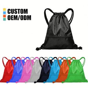 Personalized Logo Fitness Sports Hiking <b>Drawstring</b> <b>Backpack</b> Bag Fashion Polyester with Waterproof Outside and Inside Zip Pocket - Product Image 1