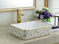 KD-01GBE Lavabo de luxe pour hôtel, design doré, forme rectangulaire, pour comptoir, lavabo de buanderie pour laver les vêtements, Chaozhou