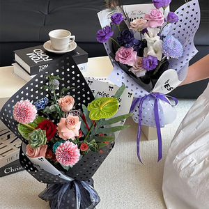 Flores de Papel con Forma de Corazón, Embalaje de Flores Frescas, Estilo Hueco, Elegante Ramo de Papel, Papel de Envoltura de Malla - Product Image 1