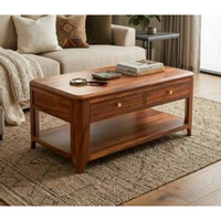 Table basse en bois avec tiroirs de rangement et étagère, meubles de salon traditionnels, design moderne, plateau en bois massif