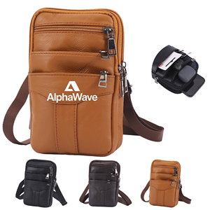 Sac bandoulière en cuir pour homme avec plusieurs poches zippées, petit portefeuille à bandoulière pour les voyages, l'usage quotidien et les activités de plein air - Product Image 1