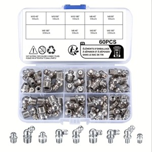 Conectores de Engrasadores Métricos M6 M8 M10 en Ángulo de 45, 90 y 180 Grados, Juego de 60 Piezas para Pistolas de Engrase - Product Image 1